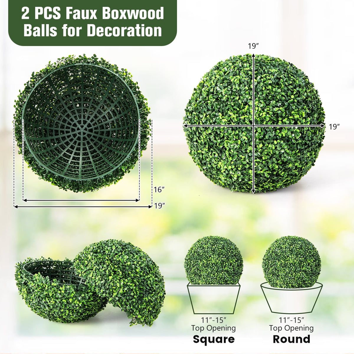 2 Pieces 19 Inch Artificial Topiary Balls Faux Boxwood Ball Plants-Artificial Plants-DECOROLALA