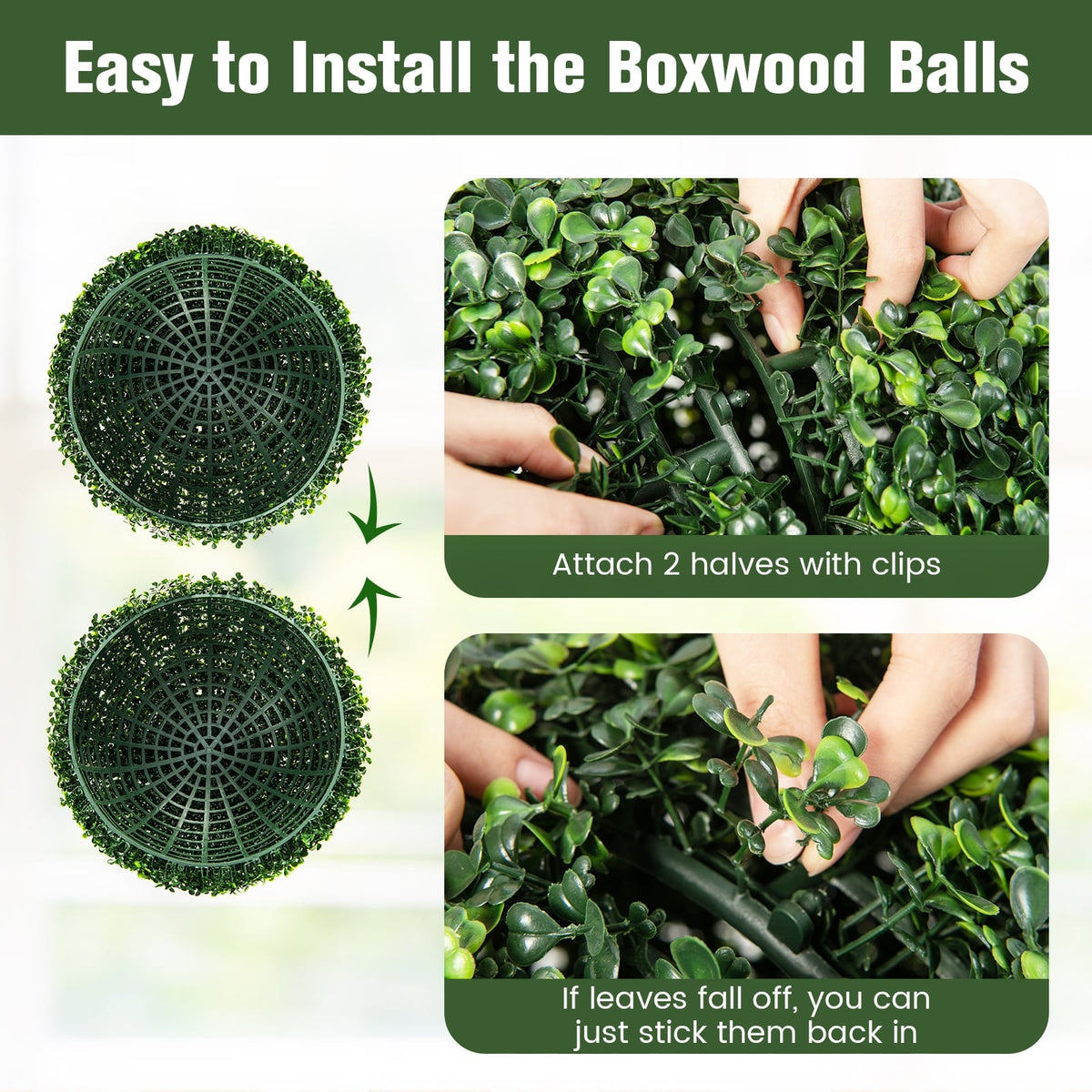2 Pieces 19 Inch Artificial Topiary Balls Faux Boxwood Ball Plants-Artificial Plants-DECOROLALA
