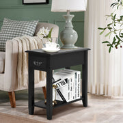 2 Pieces 2 Tier Sofa Side End Table with Drawer and Open Shelf-Black-End & Side Tables-DECOROLALA