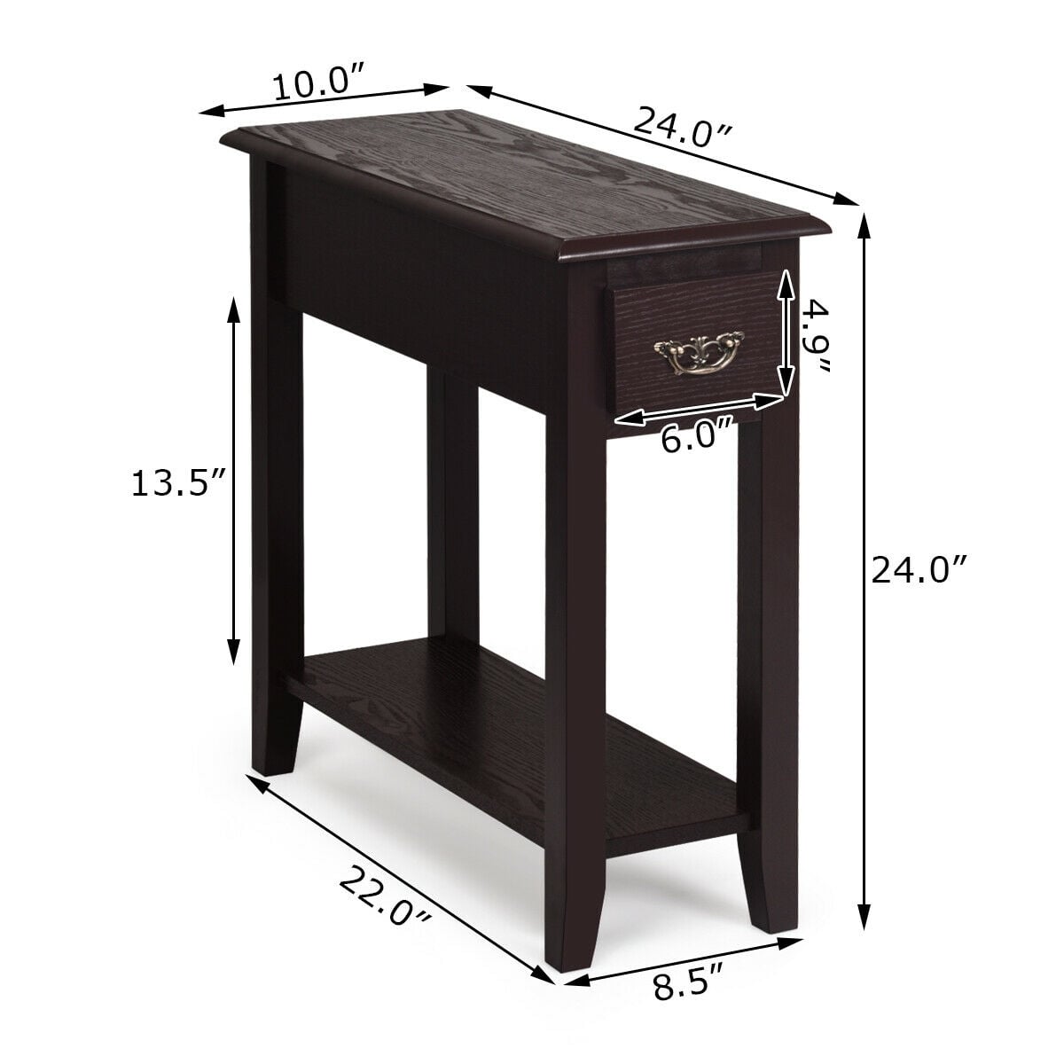 2 Pieces 2 Tier Sofa Side End Table with Drawer and Open Shelf-Dark Brown-End & Side Tables-DECOROLALA