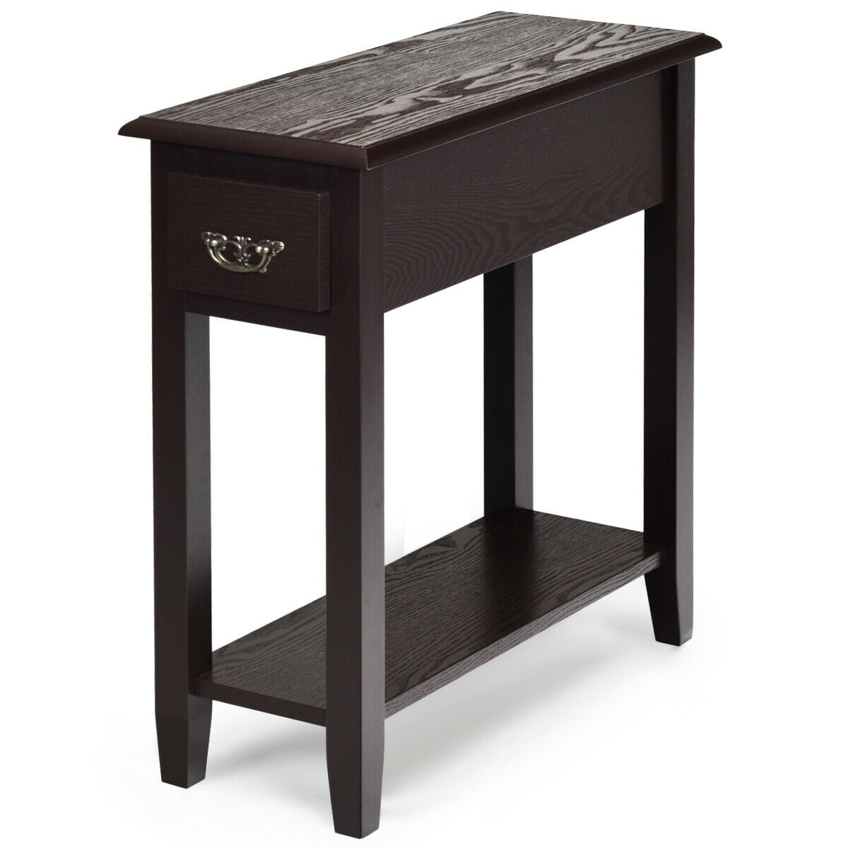 2 Pieces 2 Tier Sofa Side End Table with Drawer and Open Shelf-Dark Brown-End & Side Tables-DECOROLALA