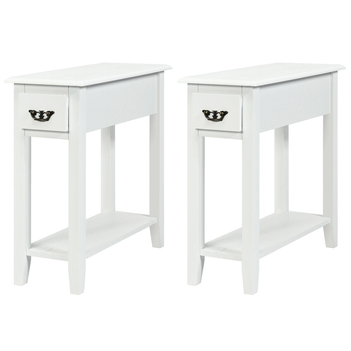2 Pieces 2 Tier Sofa Side End Table with Drawer and Open Shelf-White-End & Side Tables-DECOROLALA
