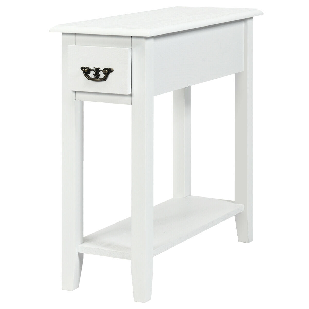 2 Pieces 2 Tier Sofa Side End Table with Drawer and Open Shelf-White-End & Side Tables-DECOROLALA