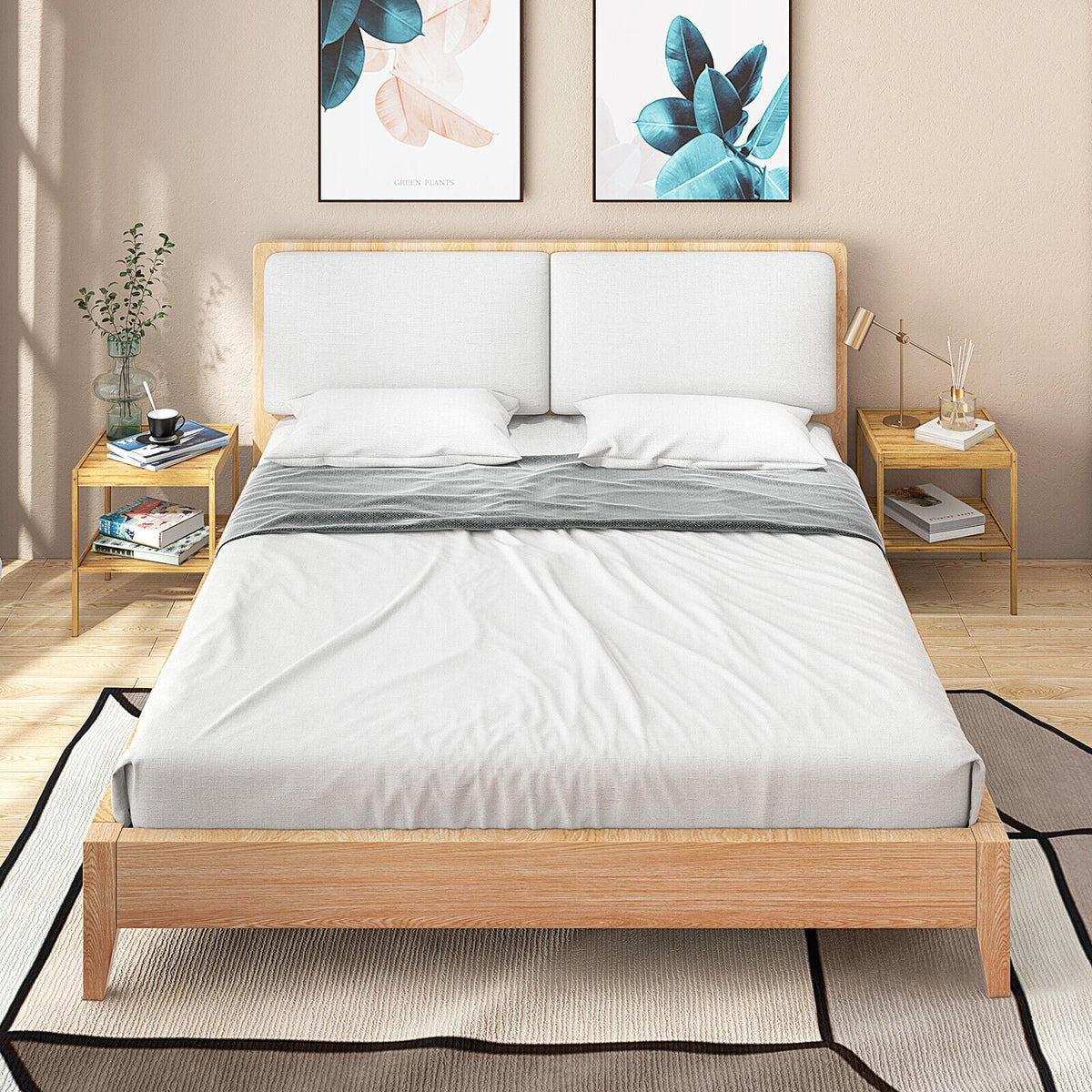 2 Pieces 2 Tiers Bamboo Nightstand for Living Room Bedroom-Natural-Nightstands-DECOROLALA