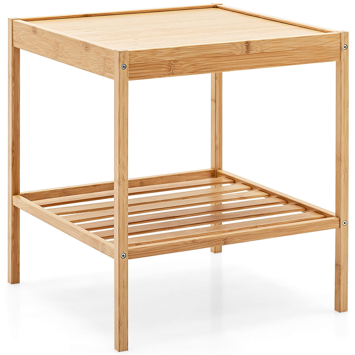 2 Pieces 2 Tiers Bamboo Nightstand for Living Room Bedroom-Natural-Nightstands-DECOROLALA