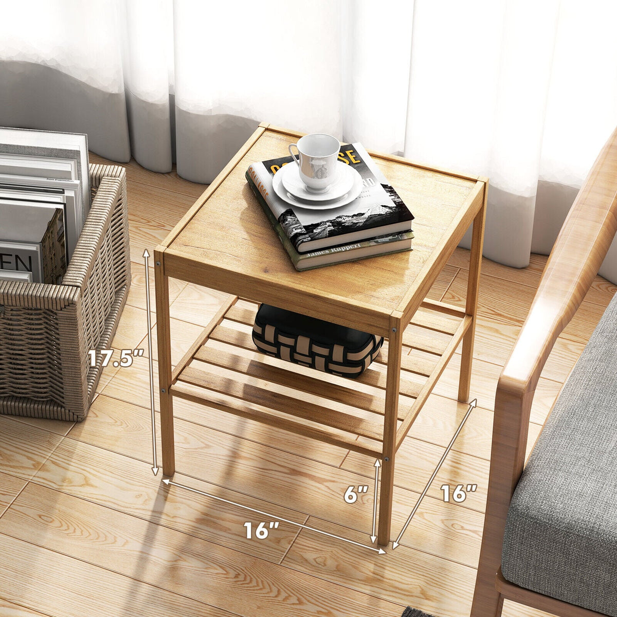 2 Pieces 2 Tiers Bamboo Nightstand for Living Room Bedroom-Natural-Nightstands-DECOROLALA