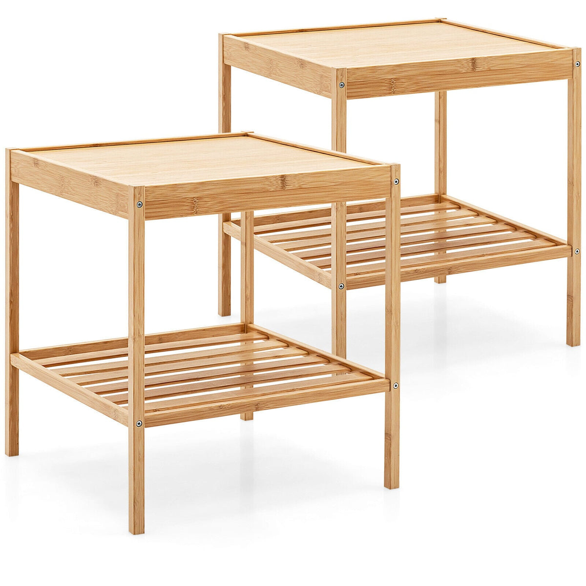 2 Pieces 2 Tiers Bamboo Nightstand for Living Room Bedroom-Natural-Nightstands-DECOROLALA