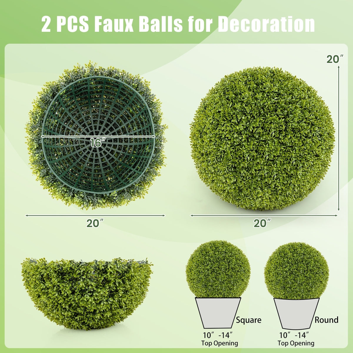 2 Pieces 20 Inches Artificial Sun-Protective Topiary Spheres for Patio Garden Front Door Balcony Backyard-M-Artificial Plants-DECOROLALA