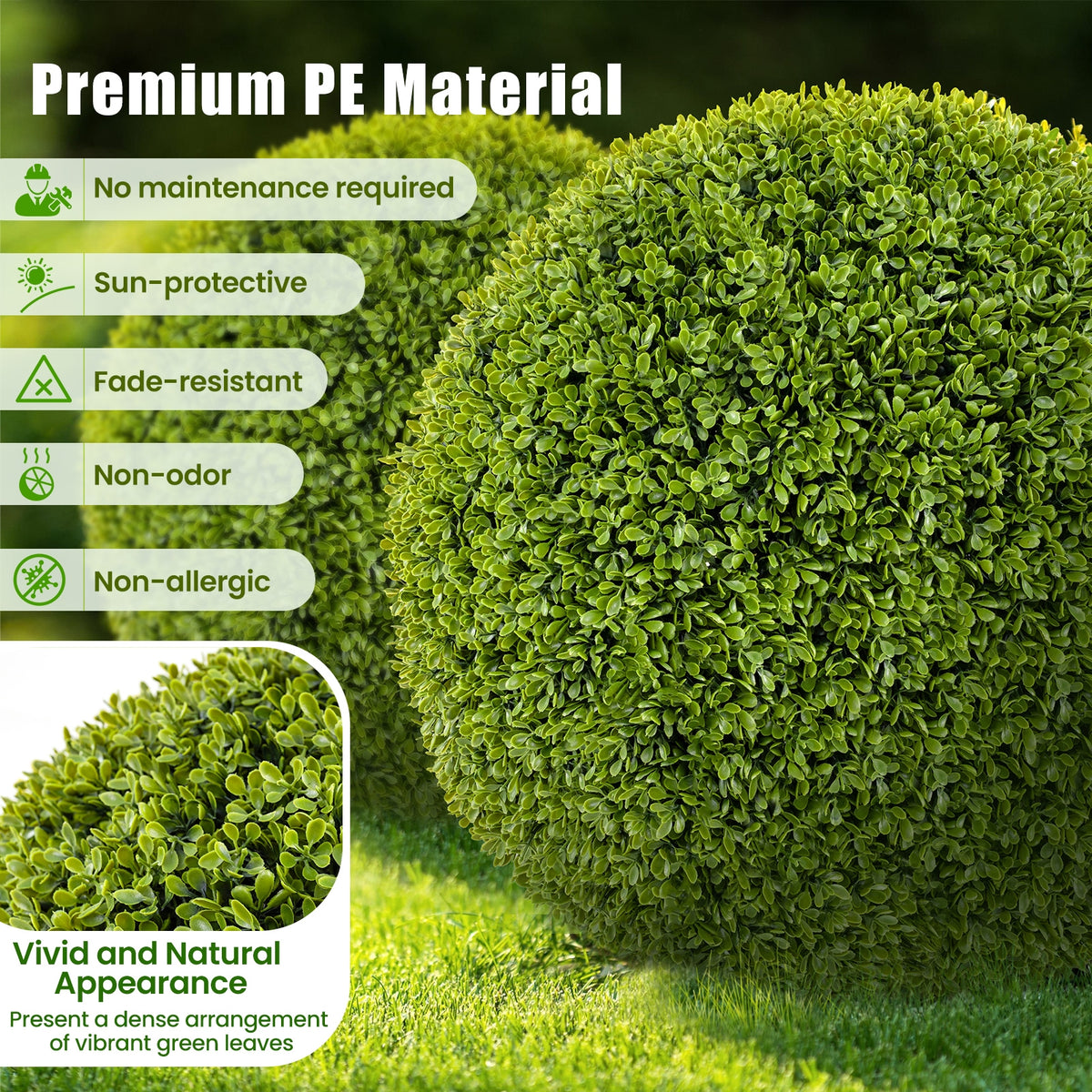 2 Pieces 20 Inches Artificial Sun-Protective Topiary Spheres for Patio Garden Front Door Balcony Backyard-M-Artificial Plants-DECOROLALA