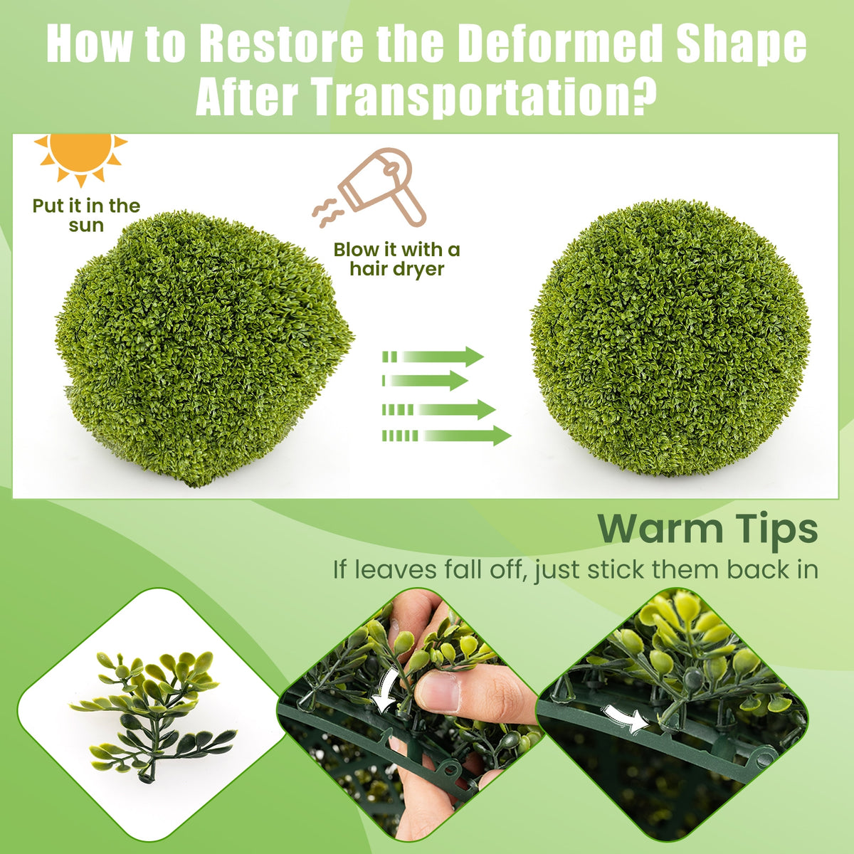 2 Pieces 20 Inches Artificial Sun-Protective Topiary Spheres for Patio Garden Front Door Balcony Backyard-M-Artificial Plants-DECOROLALA