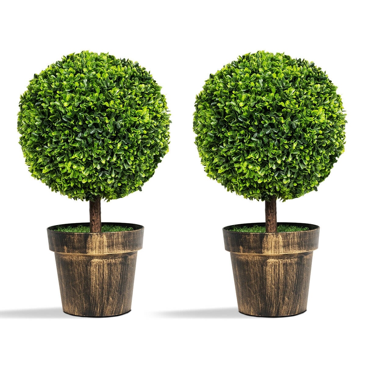 2 Pieces 24 Inch Artificial Boxwood Topiary Ball Tree for House and Office-Artificial Plants-DECOROLALA