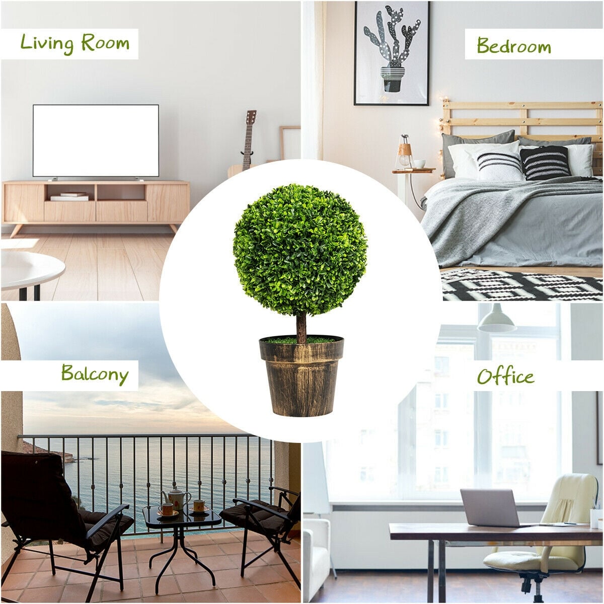 2 Pieces 24 Inch Artificial Boxwood Topiary Ball Tree for House and Office-Artificial Plants-DECOROLALA