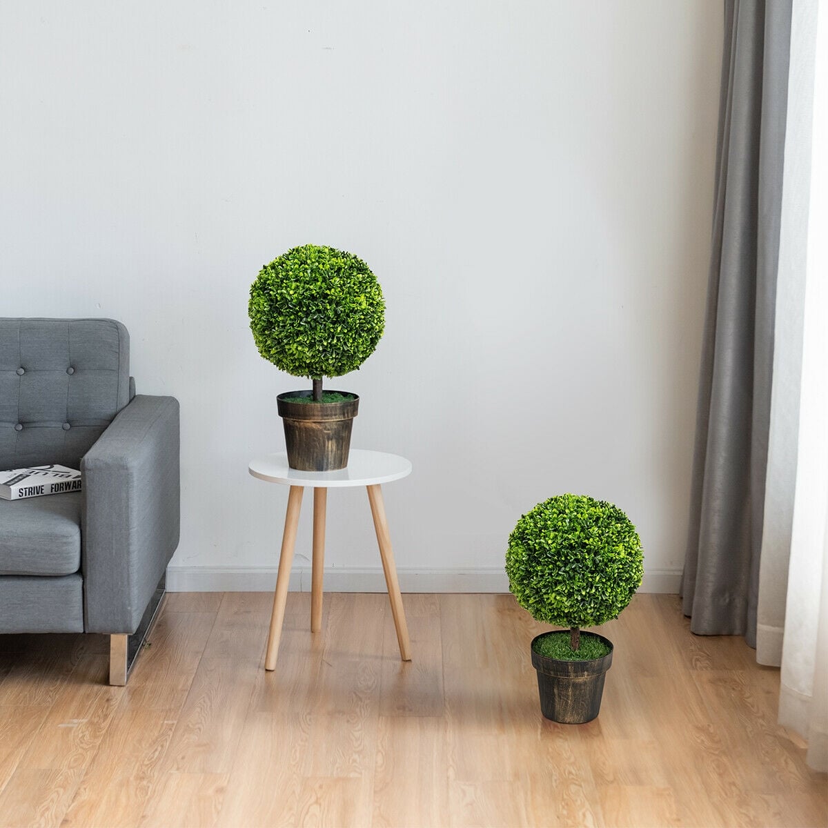 2 Pieces 24 Inch Artificial Boxwood Topiary Ball Tree for House and Office-Artificial Plants-DECOROLALA