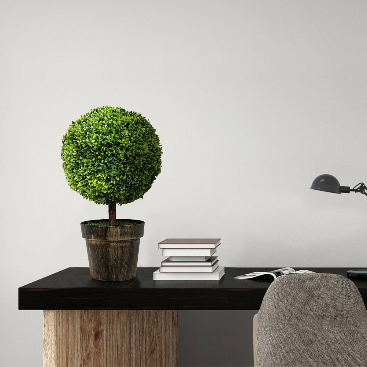 2 Pieces 24 Inch Artificial Boxwood Topiary Ball Tree for House and Office-Artificial Plants-DECOROLALA
