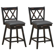 2 Pieces 24 Inch Swivel Counter Height Barstool Set with Rubber Wood Legs-Black-Bar Stools-DECOROLALA