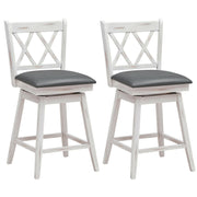 2 Pieces 24 Inch Swivel Counter Height Barstool Set with Rubber Wood Legs-White-Bar Stools-DECOROLALA