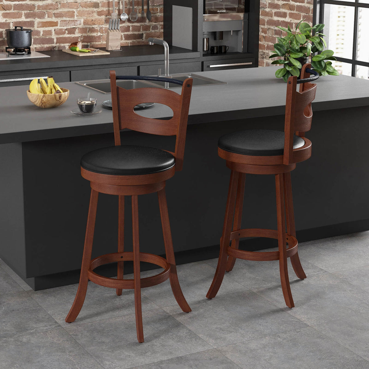 2 Pieces 24/29 inch Swivel Bar Stools with Curved Backrest and Seat Cushions-29 inches-Bar Stools-DECOROLALA