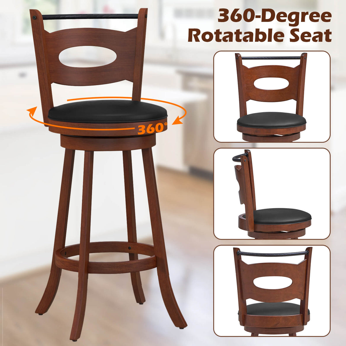 2 Pieces 24/29 inch Swivel Bar Stools with Curved Backrest and Seat Cushions-29 inches-Bar Stools-DECOROLALA