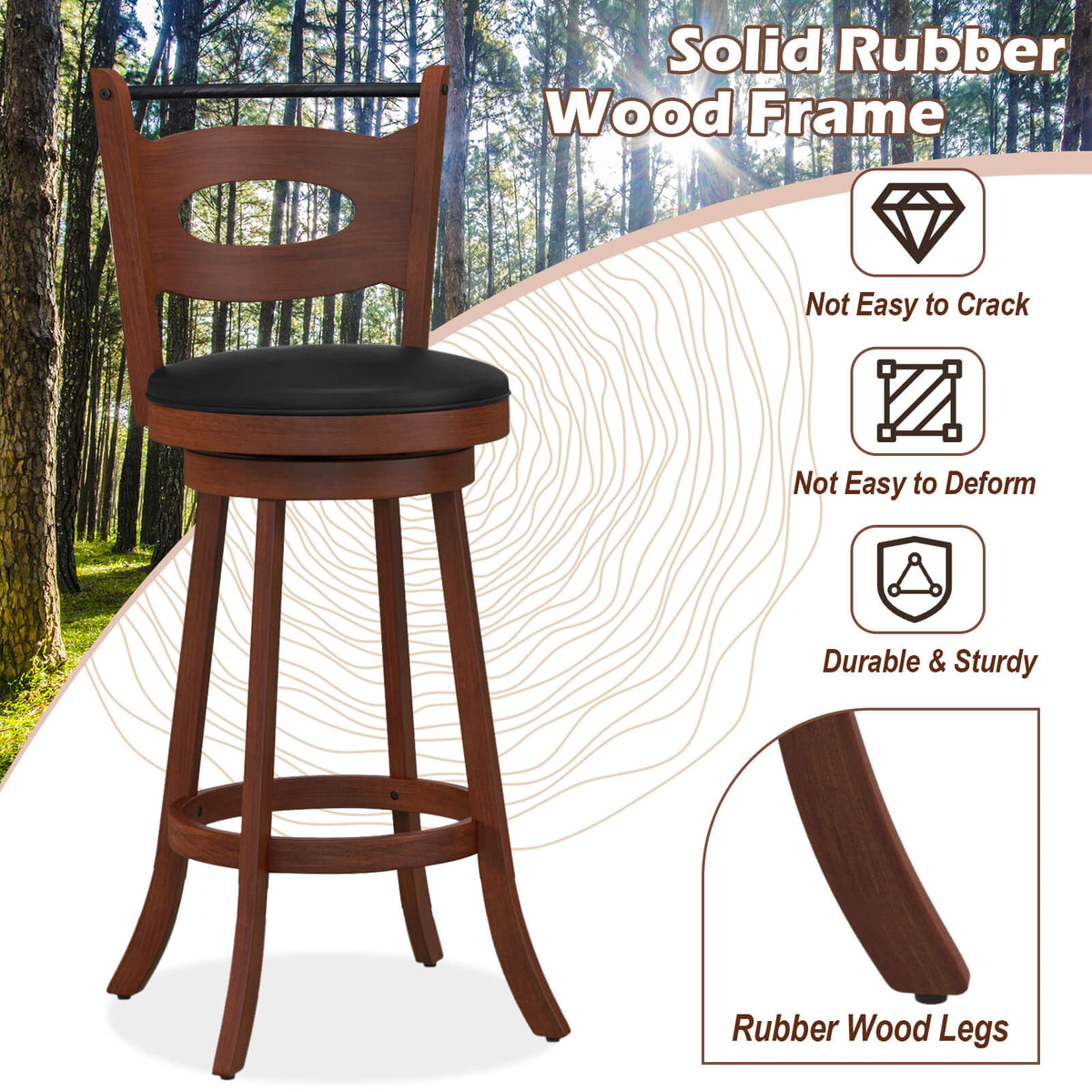 2 Pieces 24/29 inch Swivel Bar Stools with Curved Backrest and Seat Cushions-29 inches-Bar Stools-DECOROLALA