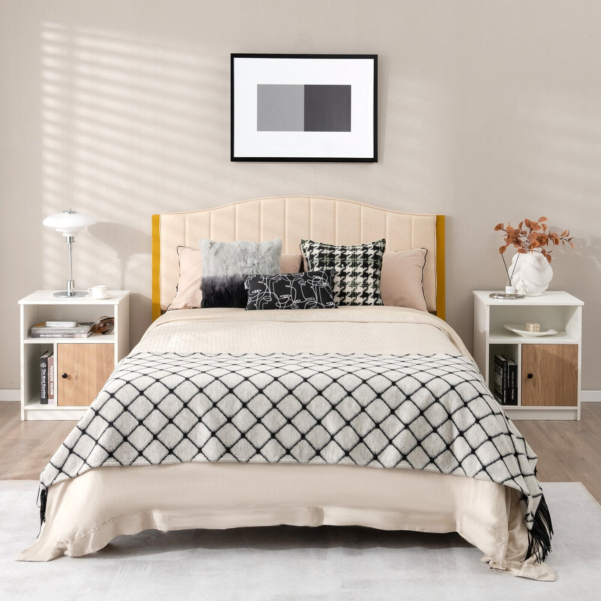 2 Pieces 25 Inch Tall Nightstands with Door and 2 Open Shelves-White-Nightstands-DECOROLALA