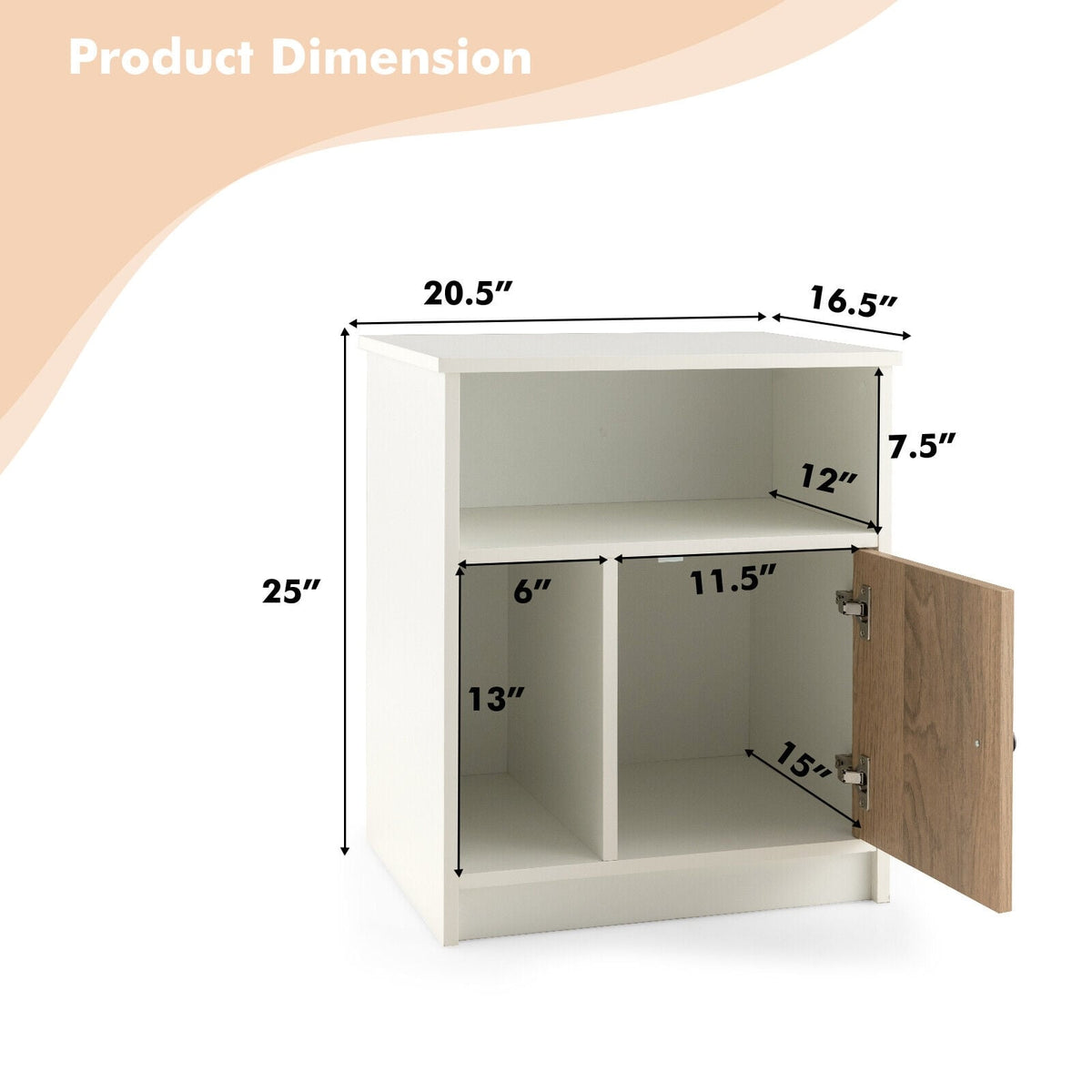 2 Pieces 25 Inch Tall Nightstands with Door and 2 Open Shelves-White-Nightstands-DECOROLALA