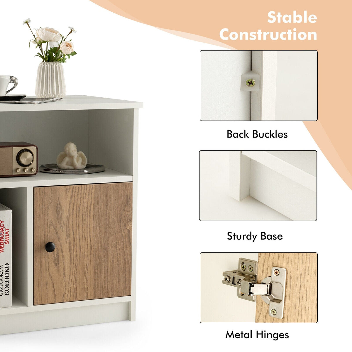 2 Pieces 25 Inch Tall Nightstands with Door and 2 Open Shelves-White-Nightstands-DECOROLALA