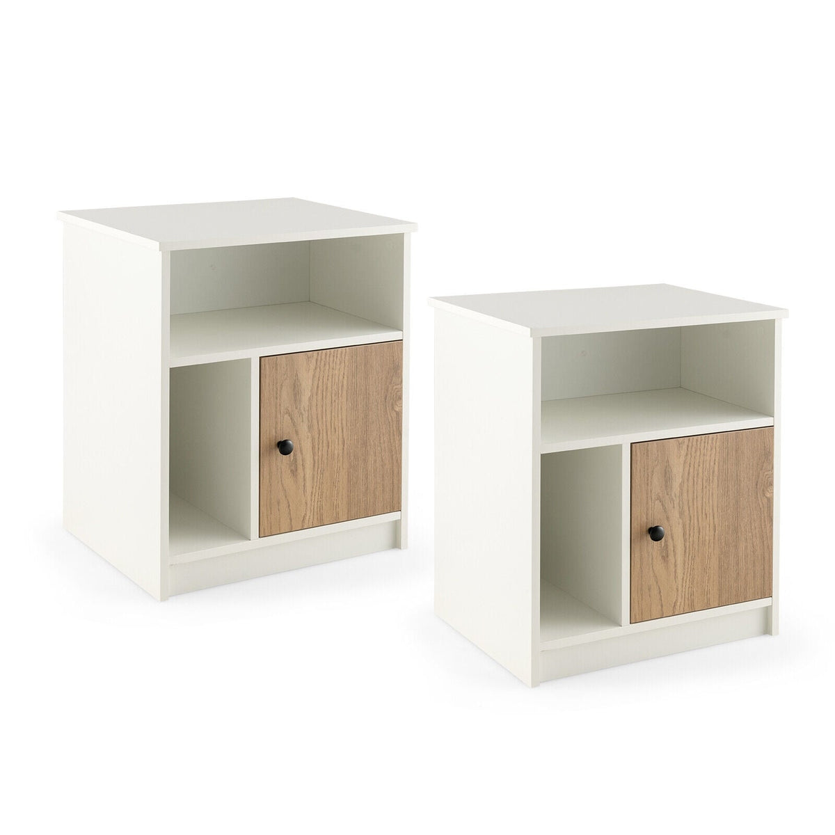 2 Pieces 25 Inch Tall Nightstands with Door and 2 Open Shelves-White-Nightstands-DECOROLALA