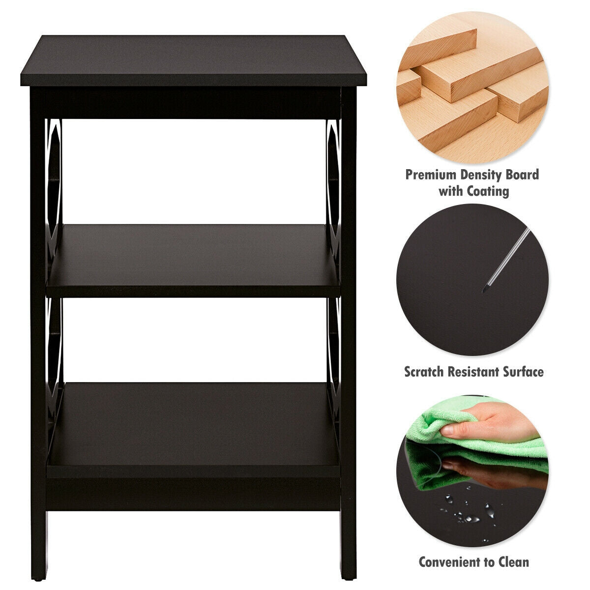 2 Pieces 3-tier Nightstand Sofa Side End Accent Table Storage Display Shelf-Black-End & Side Tables-DECOROLALA