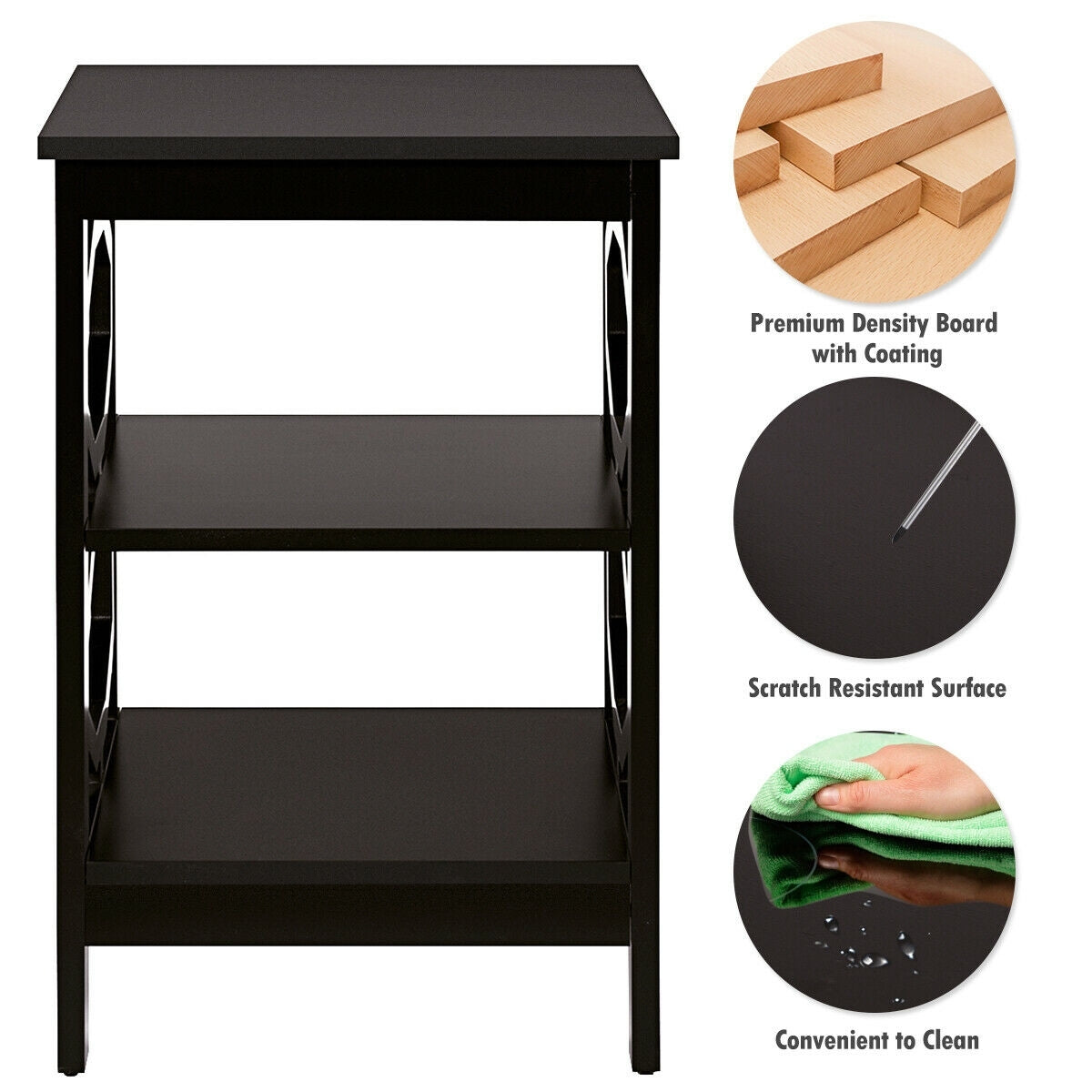 2 Pieces 3-tier Nightstand Sofa Side End Accent Table Storage Display Shelf-Espresso-End & Side Tables-DECOROLALA
