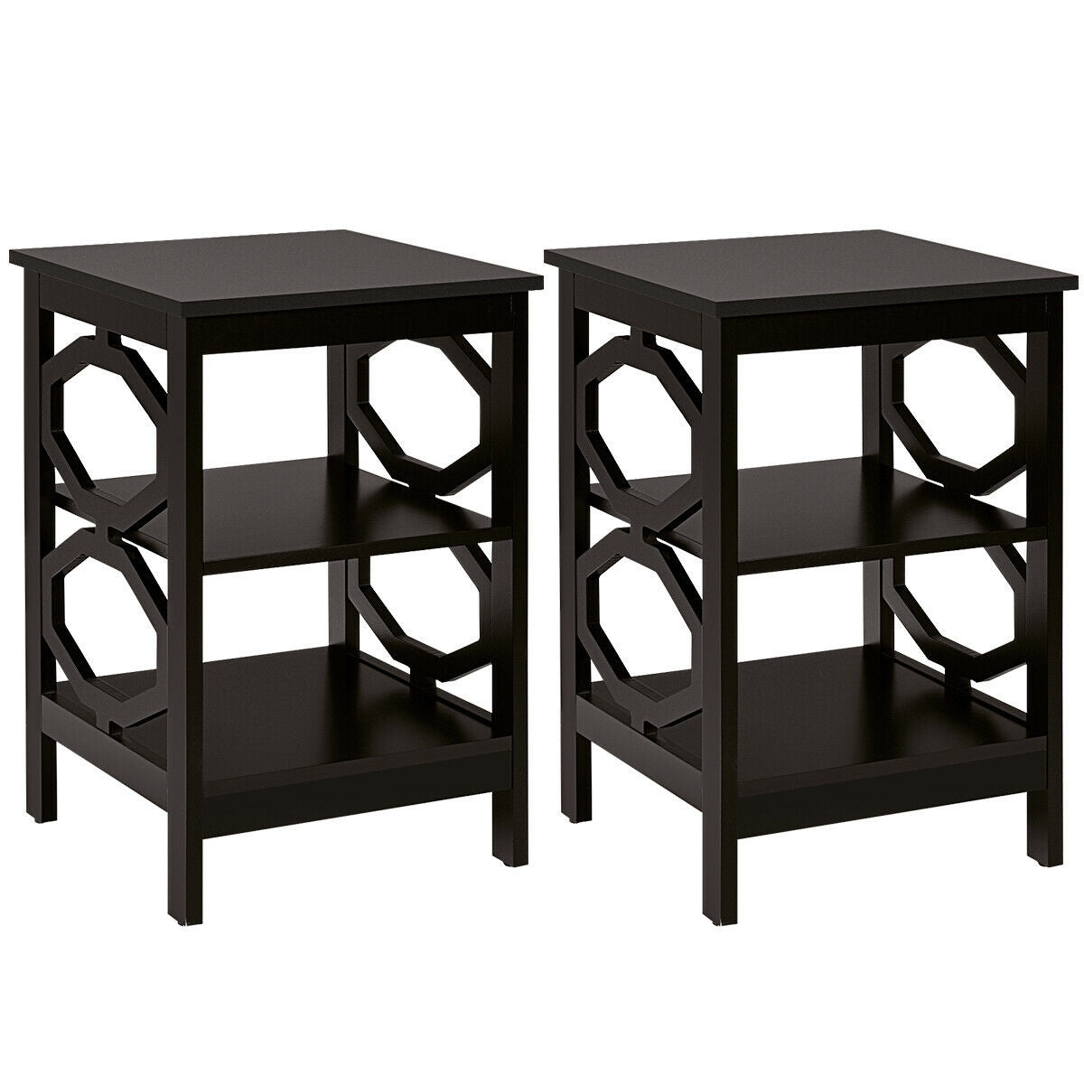 2 Pieces 3-tier Nightstand Sofa Side End Accent Table Storage Display Shelf-Espresso-End & Side Tables-DECOROLALA