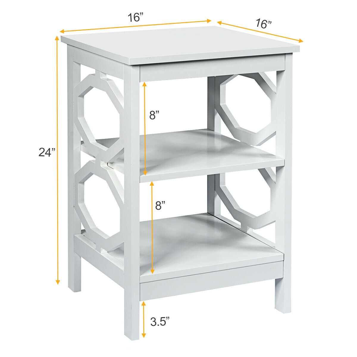 2 Pieces 3-tier Nightstand Sofa Side End Accent Table Storage Display Shelf-White-End & Side Tables-DECOROLALA