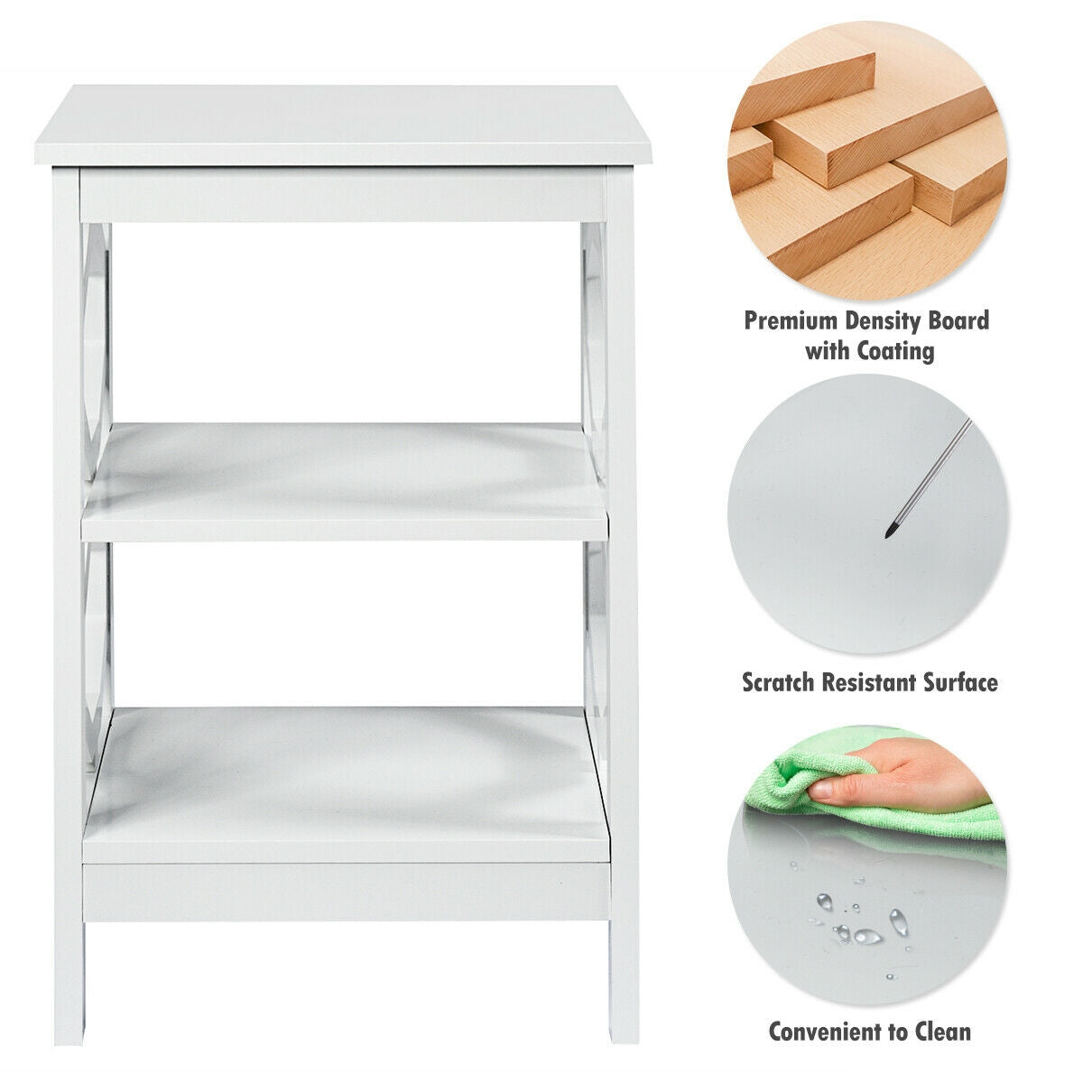 2 Pieces 3-tier Nightstand Sofa Side End Accent Table Storage Display Shelf-White-End & Side Tables-DECOROLALA