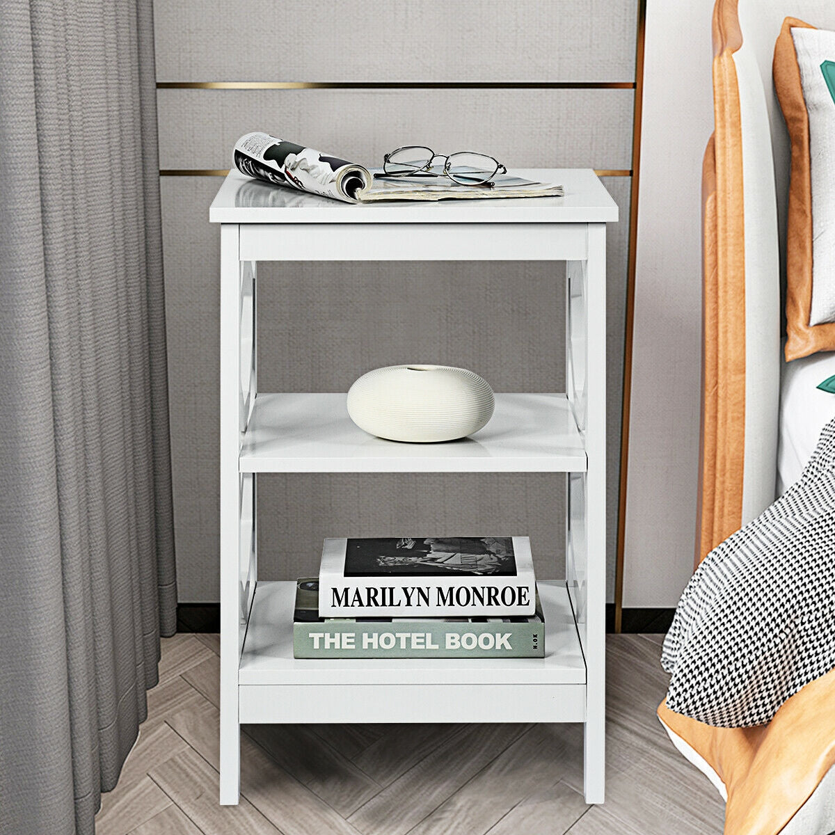 2 Pieces 3-tier Nightstand Sofa Side End Accent Table Storage Display Shelf-White-End & Side Tables-DECOROLALA
