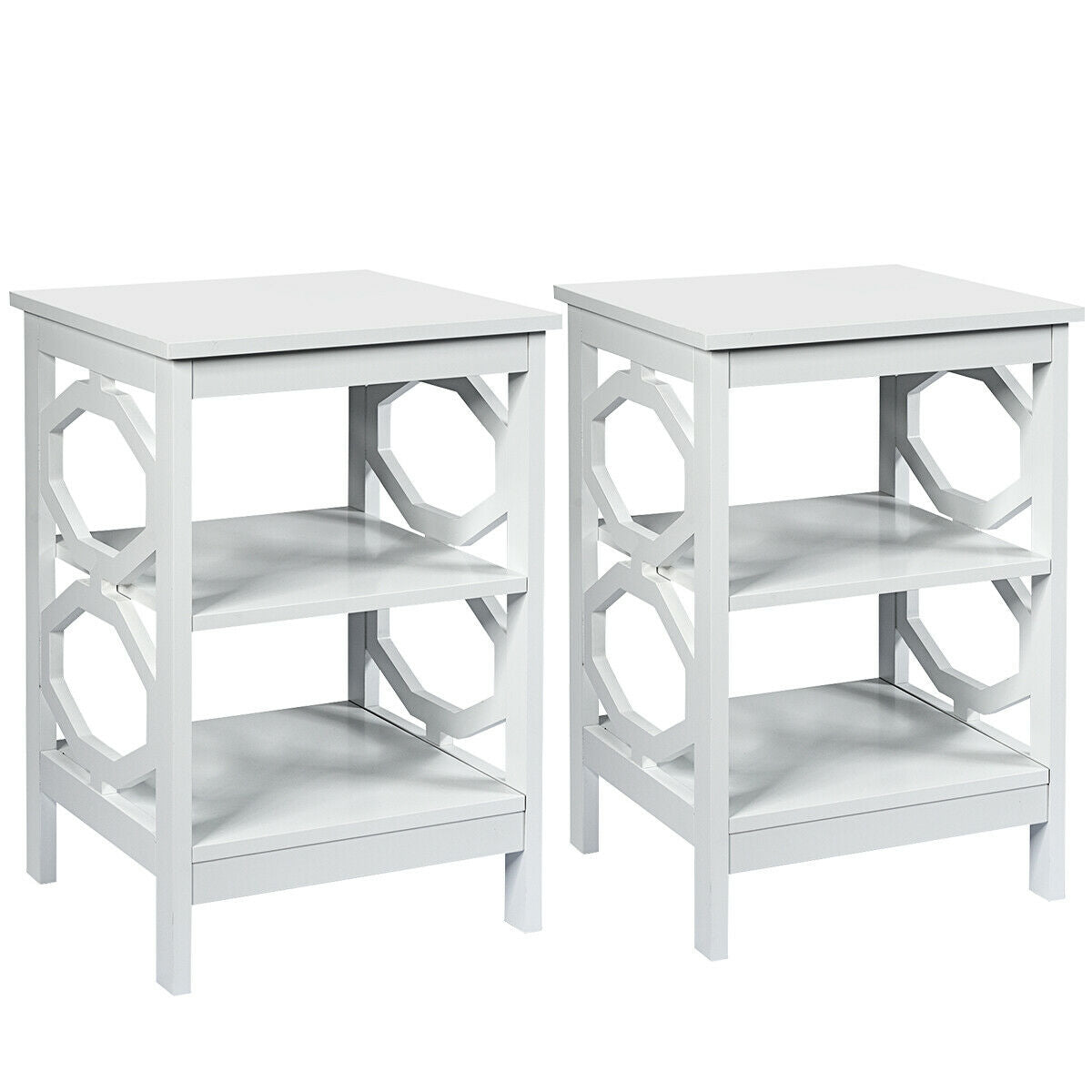 2 Pieces 3-tier Nightstand Sofa Side End Accent Table Storage Display Shelf-White-End & Side Tables-DECOROLALA