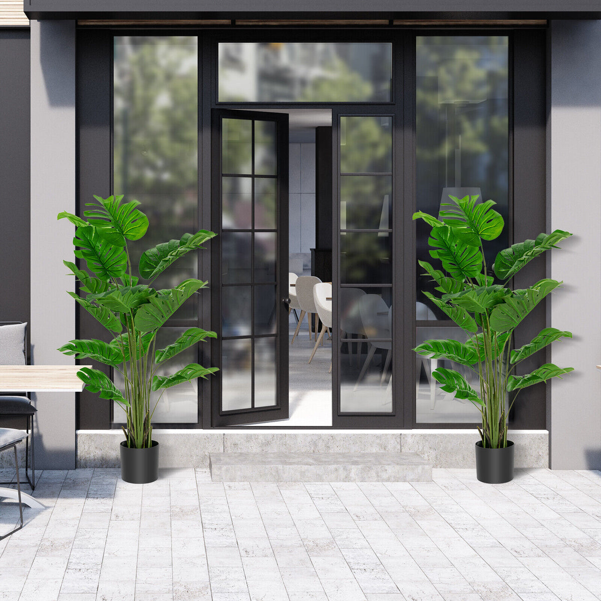 2 Pieces 5 Feet Artificial Monstera Tree Set-Artificial Plants-DECOROLALA