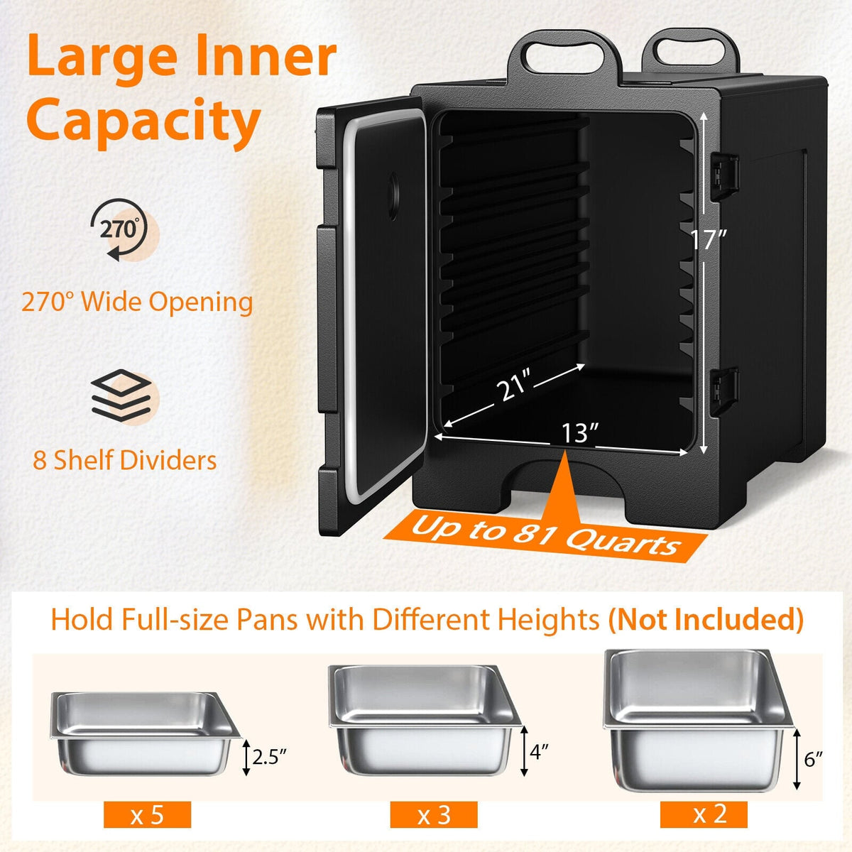 2 Pieces 81 Quart Insulated Food Pan Carrier Stackable-Food Warmers & Burners-DECOROLALA