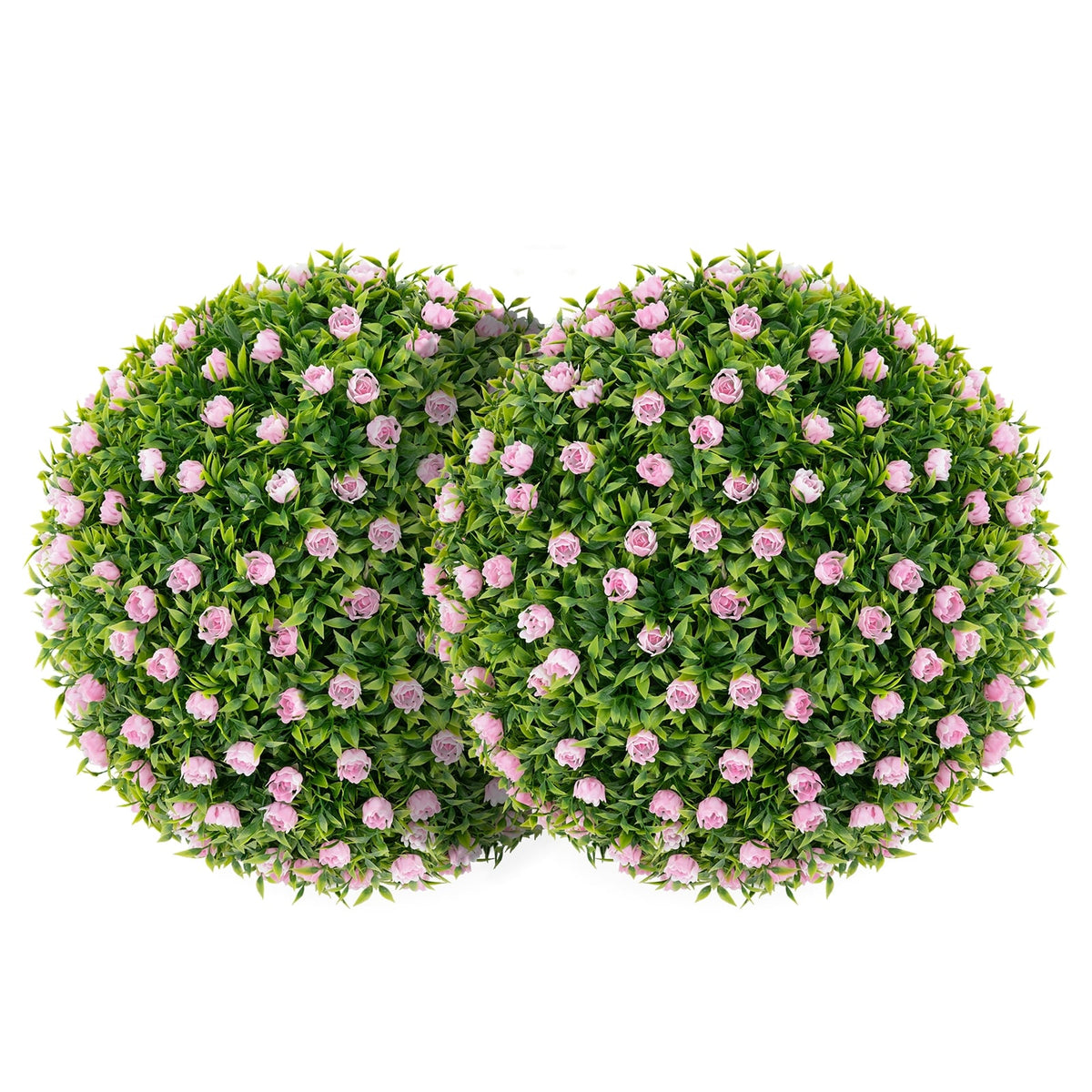 2 Pieces Artificial Plant Topiary Balls 17.5 Inch Faux Decorative Balls with Pink Flowers-Artificial Plants-DECOROLALA