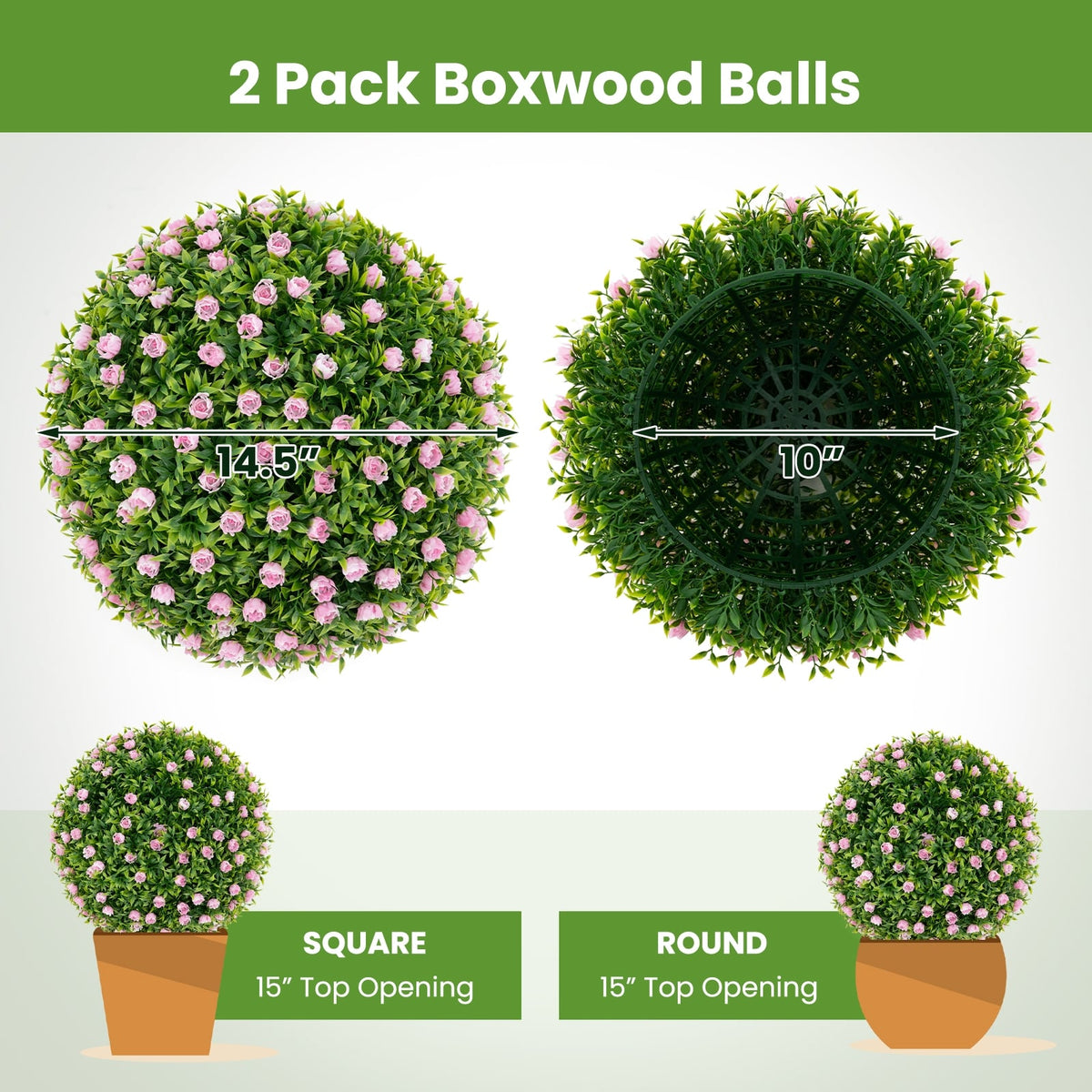 2 Pieces Artificial Plant Topiary Balls 17.5 Inch Faux Decorative Balls with Pink Flowers-Artificial Plants-DECOROLALA