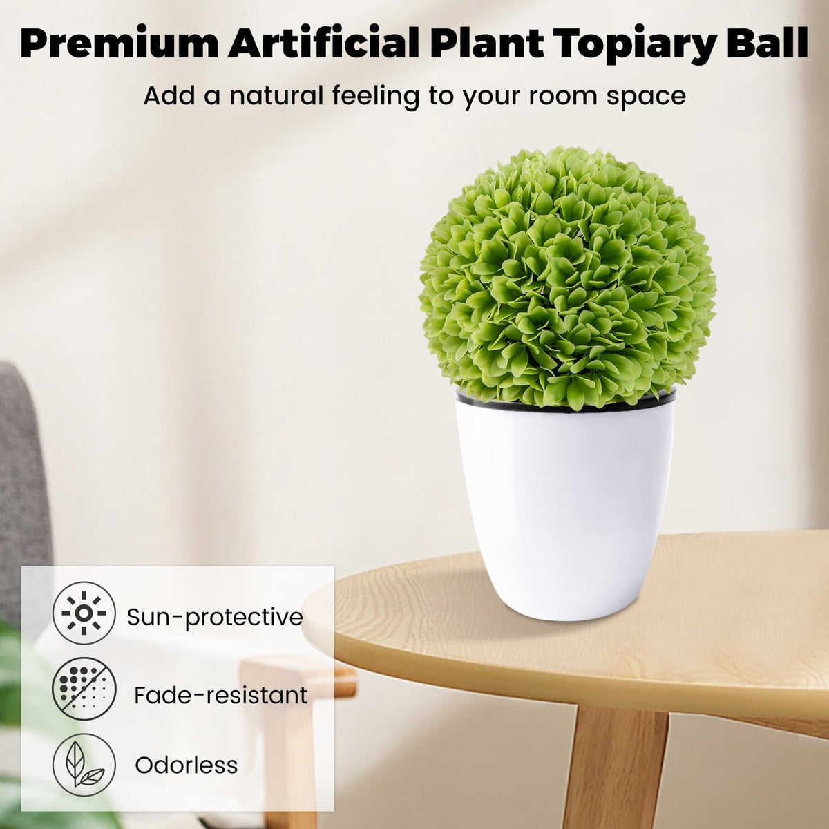 2 Pieces Artificial Plant Topiary Balls Faux Boxwood Decorative Balls-Green-Artificial Plants-DECOROLALA