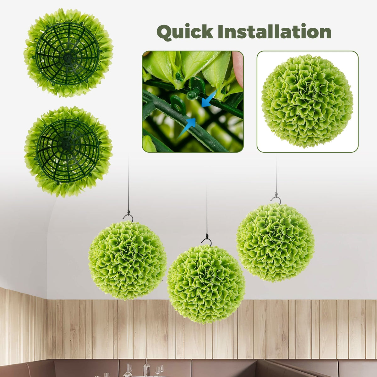 2 Pieces Artificial Plant Topiary Balls Faux Boxwood Decorative Balls-Green-Artificial Plants-DECOROLALA