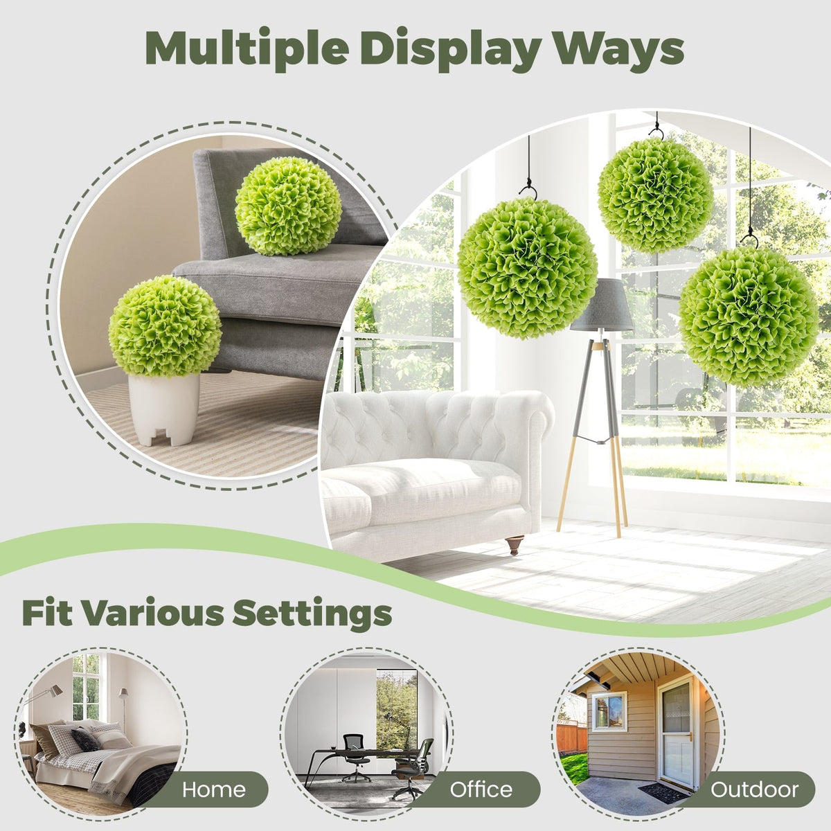 2 Pieces Artificial Plant Topiary Balls Faux Boxwood Decorative Balls-Green-Artificial Plants-DECOROLALA