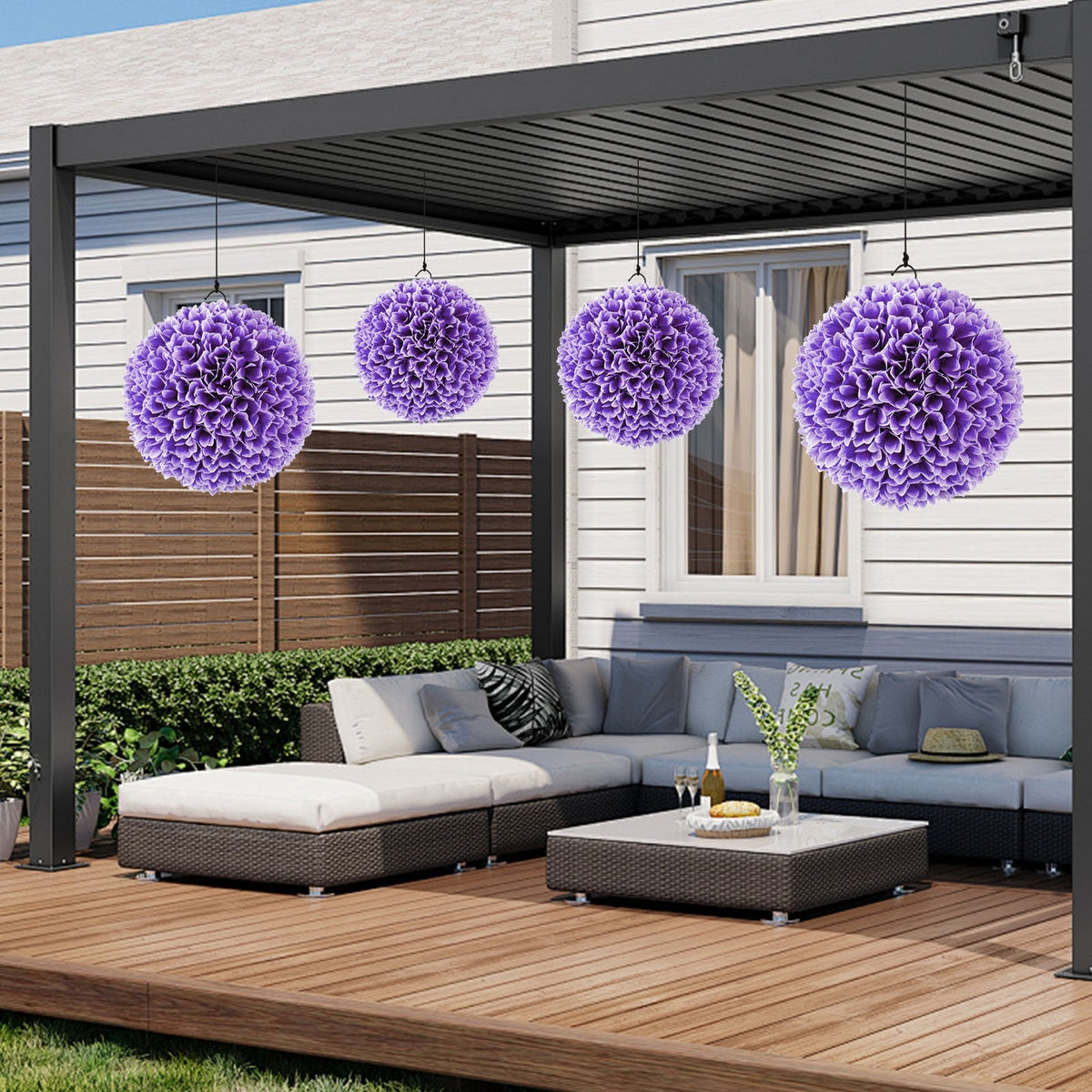 2 Pieces Artificial Plant Topiary Balls Faux Boxwood Decorative Balls-Purple-Artificial Plants-DECOROLALA