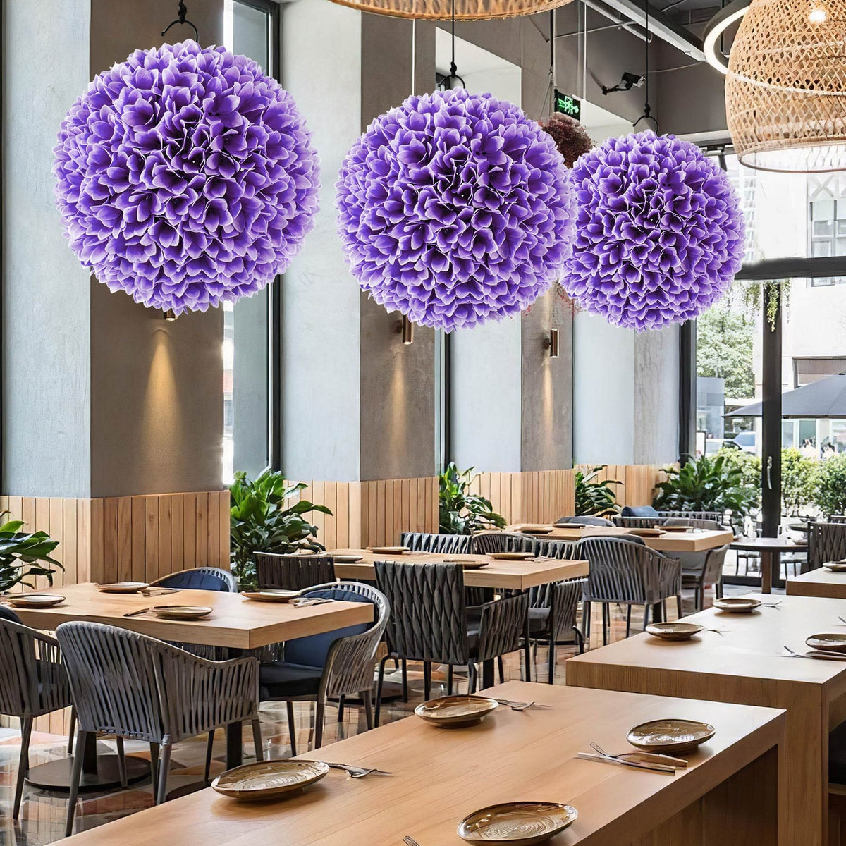 2 Pieces Artificial Plant Topiary Balls Faux Boxwood Decorative Balls-Purple-Artificial Plants-DECOROLALA