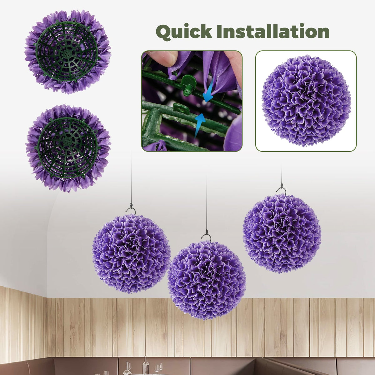 2 Pieces Artificial Plant Topiary Balls Faux Boxwood Decorative Balls-Purple-Artificial Plants-DECOROLALA