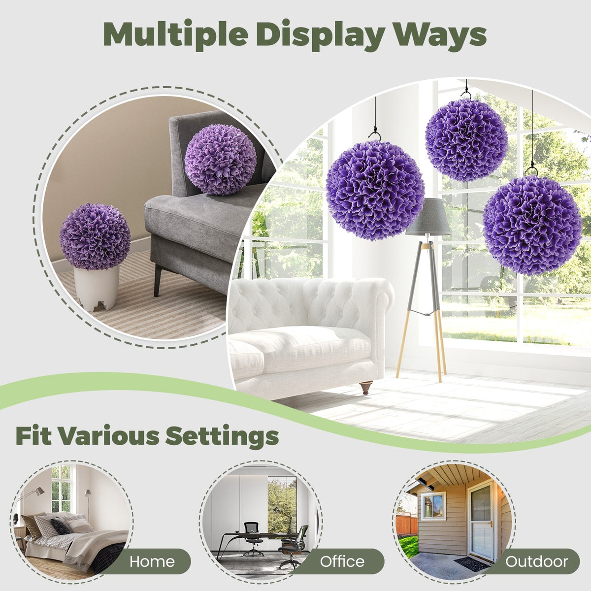 2 Pieces Artificial Plant Topiary Balls Faux Boxwood Decorative Balls-Purple-Artificial Plants-DECOROLALA