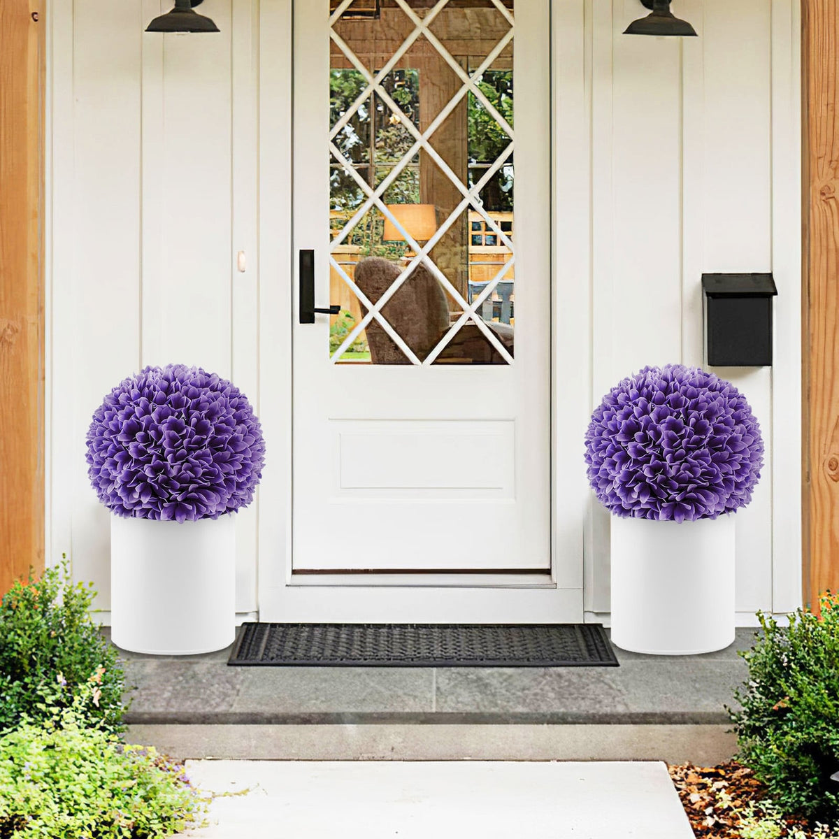 2 Pieces Artificial Plant Topiary Balls Faux Boxwood Decorative Balls-Purple-Artificial Plants-DECOROLALA