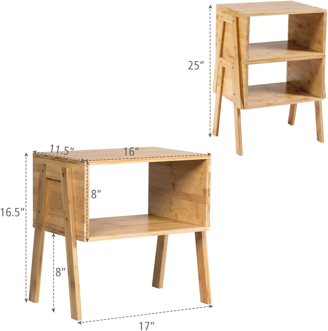 2 Pieces Bamboo Nightstand Sofa Table with Storage Shelf-End & Side Tables-DECOROLALA
