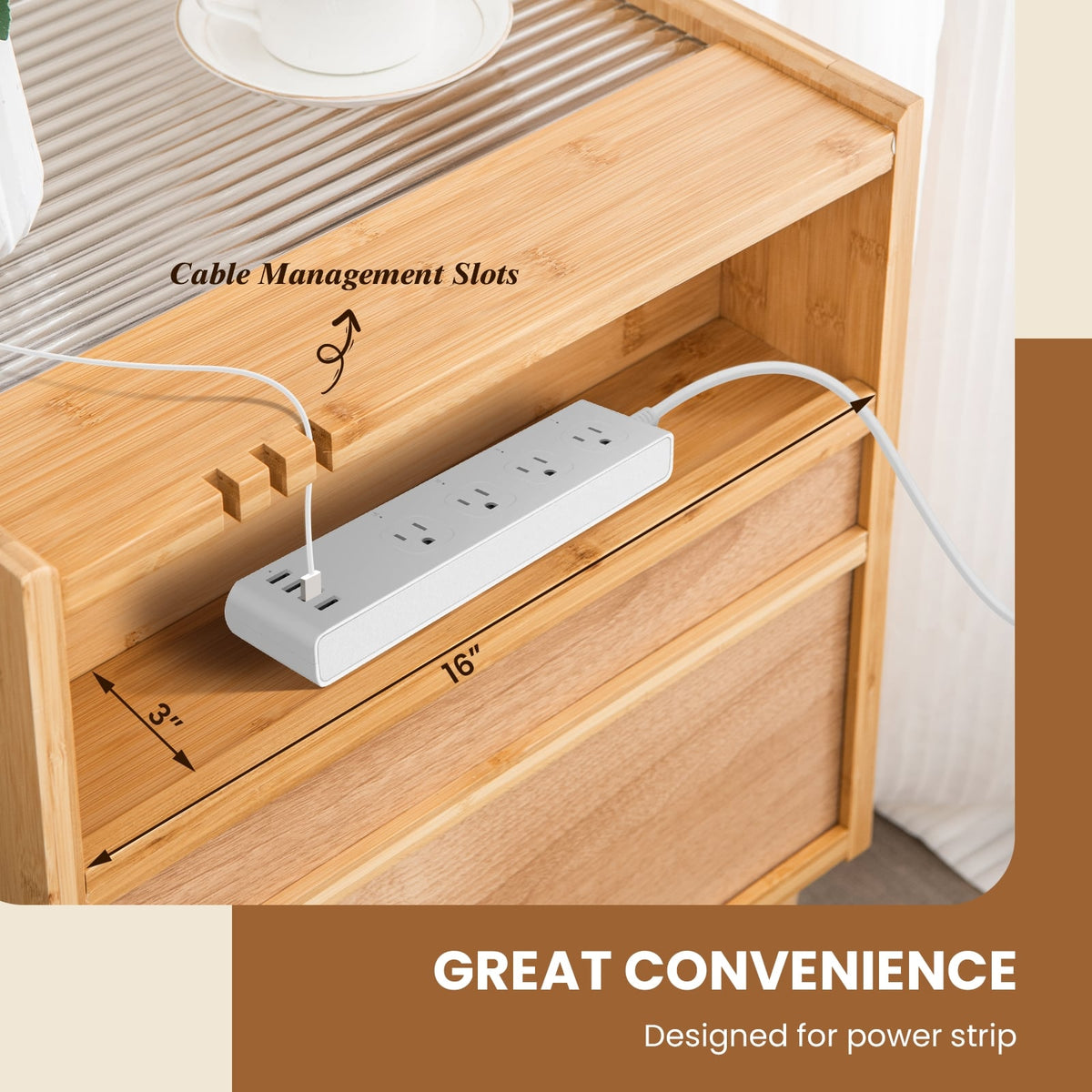 2 Pieces Bamboo Rattan Nightstand with Drawer and Solid Wood Legs-Natural-Nightstands-DECOROLALA