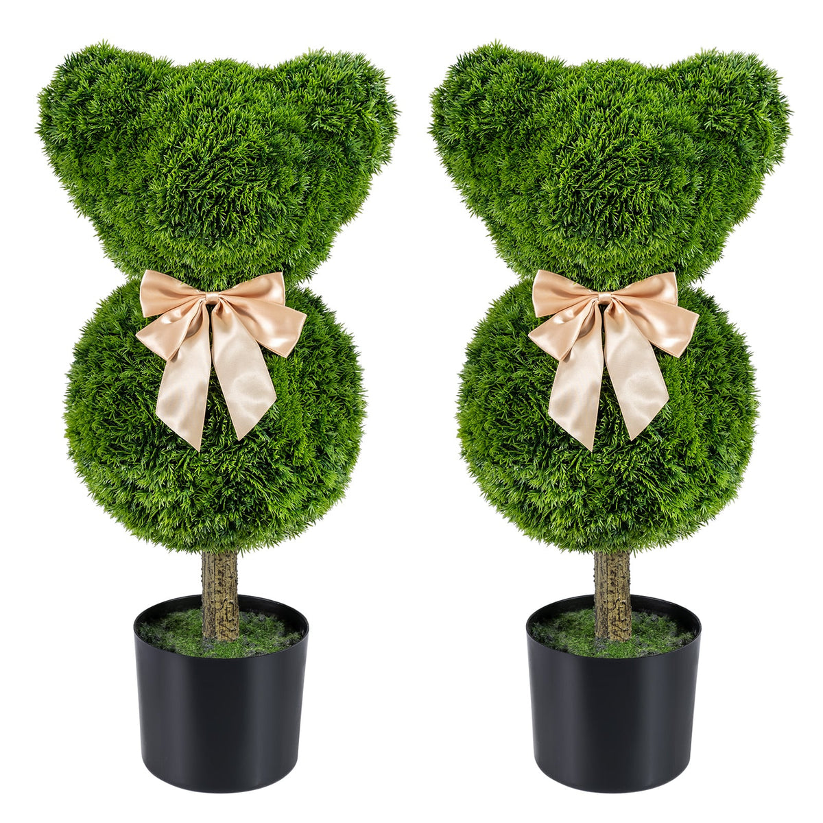 2 Pieces Bear Topiary Trees with Pots Sun-resistant Bear-Shaped Boxwood Faux Plants-Artificial Plants-DECOROLALA