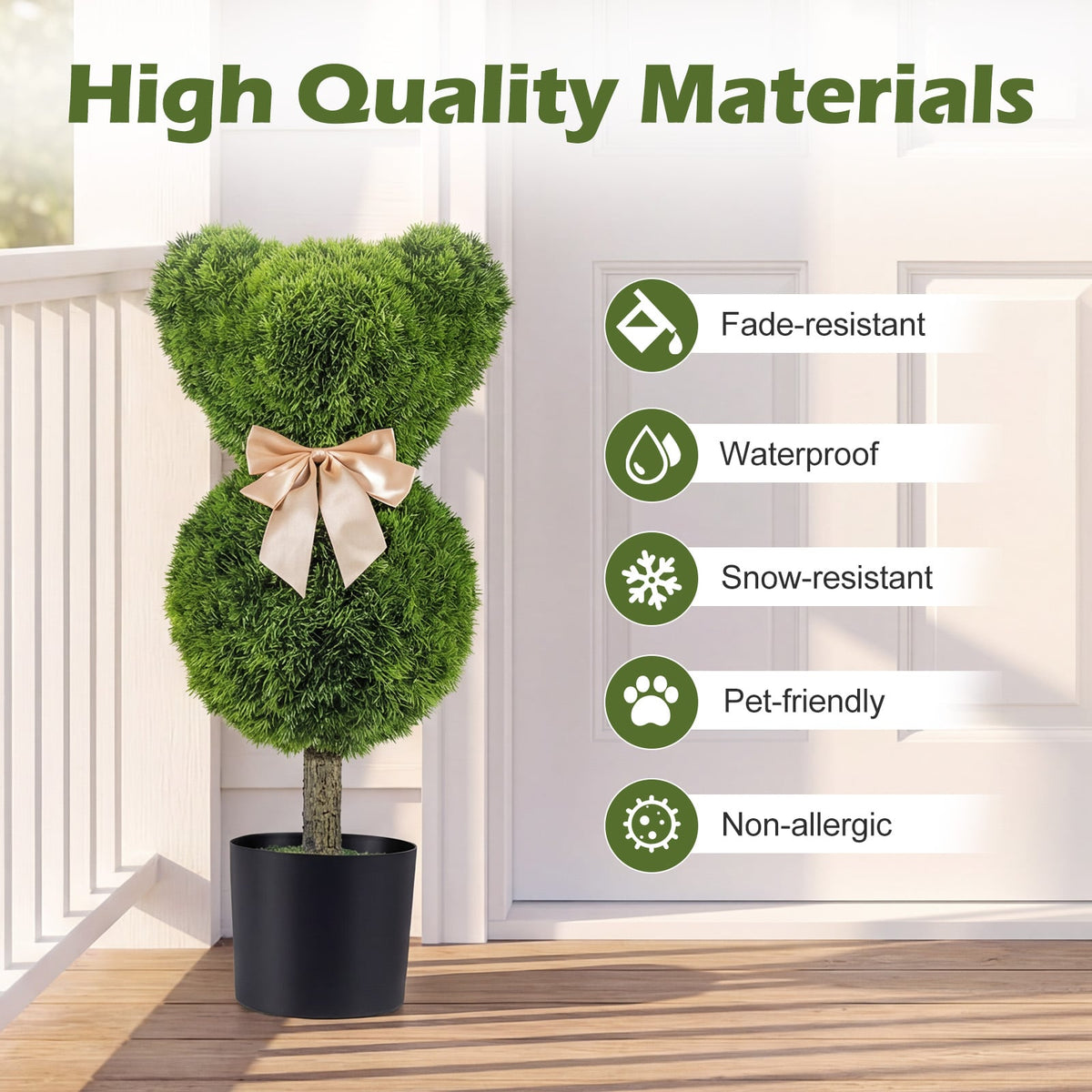 2 Pieces Bear Topiary Trees with Pots Sun-resistant Bear-Shaped Boxwood Faux Plants-Artificial Plants-DECOROLALA